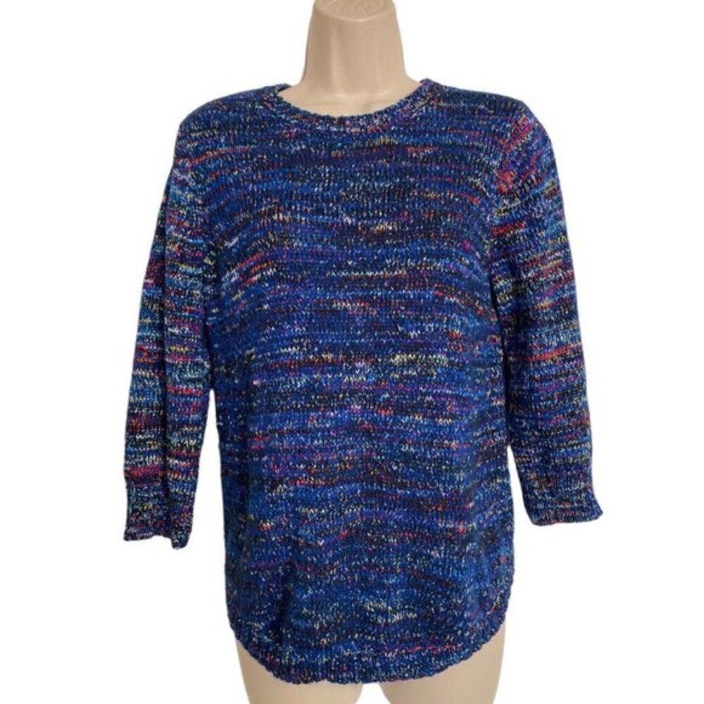 New York CO Collection Petite Large Multicolored Blue Knit Sweater Pullover